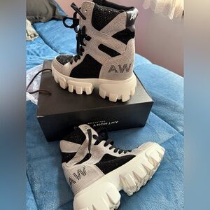 AW Women's Black and Cream High-Top Sneakers